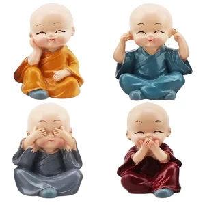 Set of 4 Decor Small Monk Buddha Idol Statue