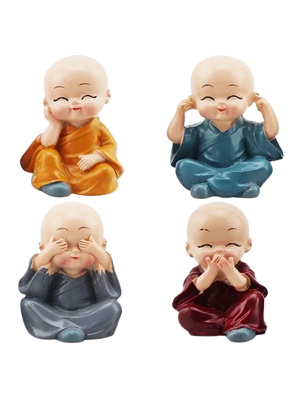 Set of 4 Decor Small Monk Buddha Idol Statue