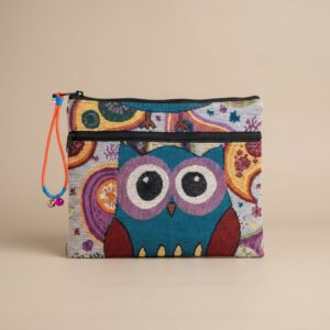 Handmade Woven Owl Designer Pouch with Dual Zip (22 x 18 cm)