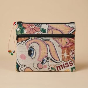 Handmade Cute Miss Bunny Design Pouch with Dual Zip (22 x 18 cm)