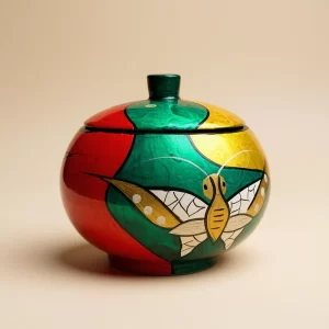Handcrafted Wooden Lacquer Art Container,Wooden Utility Box with Lid-10Cm
