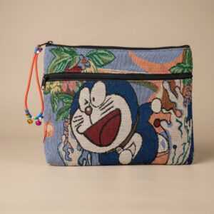 Handmade Woven Doraemon Designer Pouch with Dual Zip (22 x 18 cm)