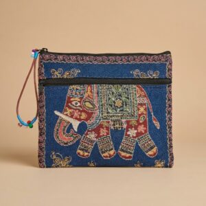 Handmade Woven Elephant Designer Pouch with Dual Zip (22 x 18 cm)