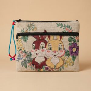 Handmade Woven Rabbit Designer Pouch with Dual Zip (22 x 18 cm)